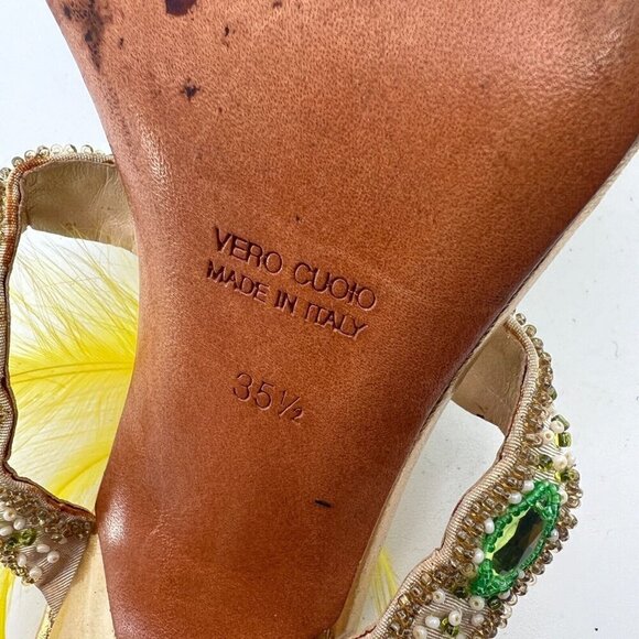 Rene Caovilla Women Size EU 35.5 US 5.5 Yellow Multicolor Rhinestone Heel Sandal - Picture 9 of 13